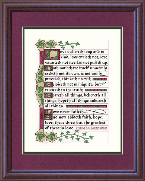1 Corinthians 13:4-8a, 13 KJV, Mahogany Frame & Burgundy Mat 16" x 20"