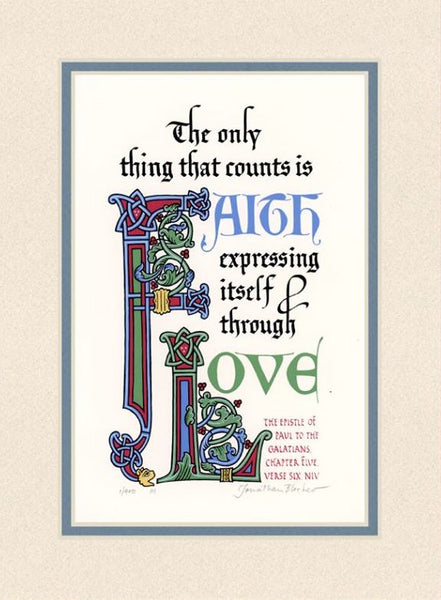 Galatians 5:6 NIV, Sand Mat & Sky Blue Liner 9" x 12"