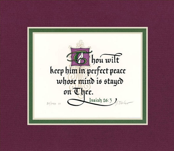 Isaiah 26.3 KJV, Burgandy Mat & Green Liner 7" x 8"