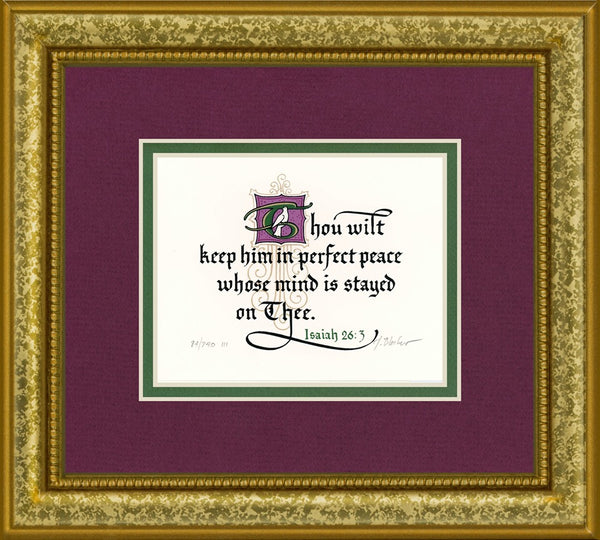 Isaiah 26.3 KJV, Gold Frame & Burgandy Mat & Green Liner 9" x 10"