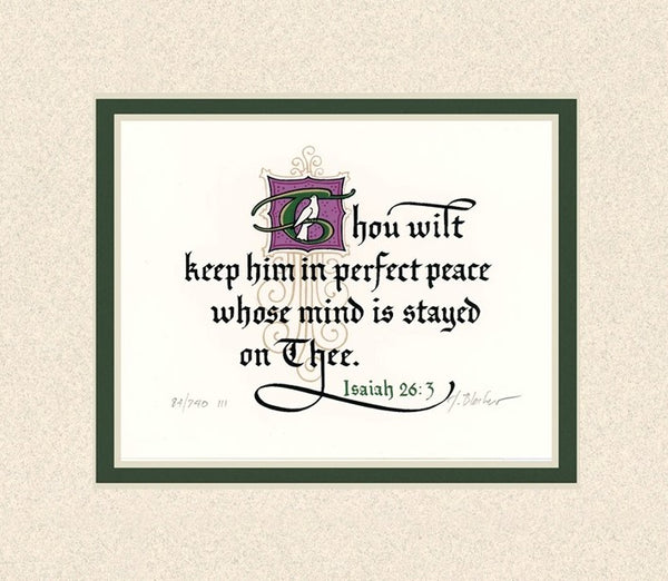 Isaiah 26.3 KJV, Sand Mat & Green Liner 7" x 8"