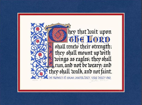 Isaiah 40:31 KJV, Royal Blue Mat & Red Liner 12" x 16"