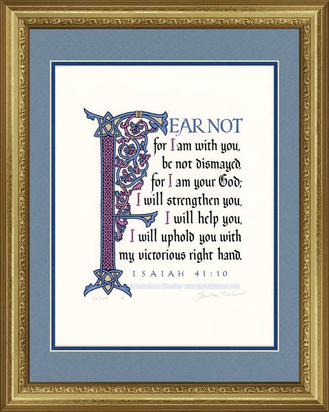 Isaiah 41:10 NIV, Gold Frame & Sky Blue Mat 16" x 20"