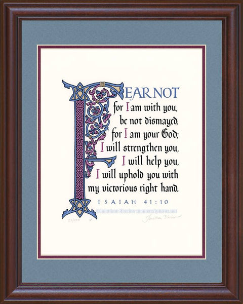 Isaiah 41:10 NIV, Mahogany Frame & Sky Blue Mat 16" x 20"