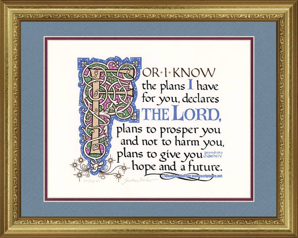 Jeremiah 29:11 NIV, Gold Frame & Sky Blue Mat 16" x 20"