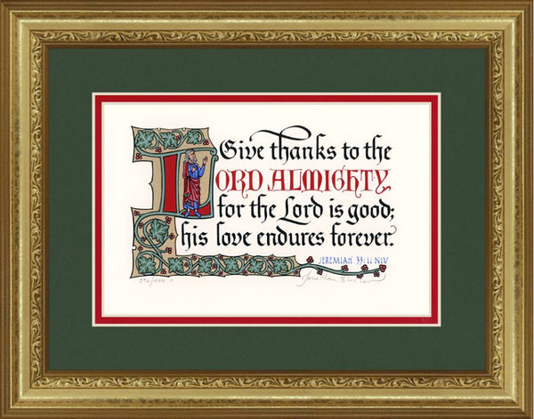 Jeremiah 33:11 NIV, Gold Frame & Forest Green Mat 11" x 14"