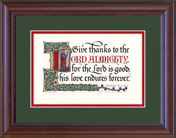 Jeremiah 33:11 NIV, Mahogany Frame & Forest Green Mat 11" x 14"