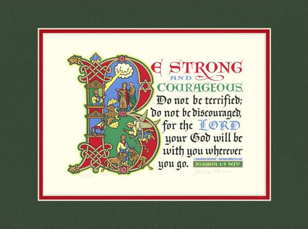 Joshua 1:9 NIV, Forest Green Mat & Red Liner 12" x 16"