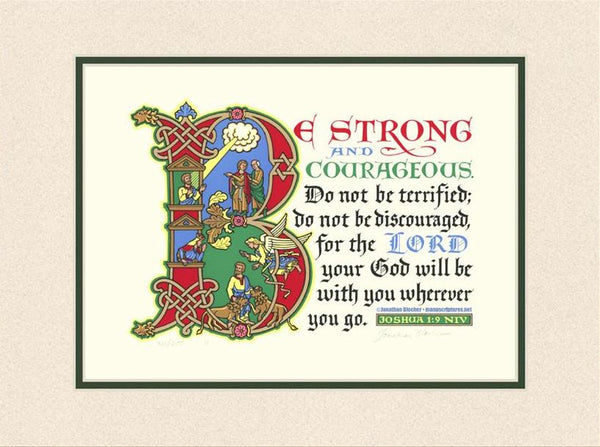 Joshua 1:9 NIV, Sand Mat & Forest Green Liner 12" x 16"