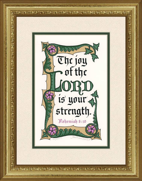 Nehemiah 8:10 KJV, Gold Frame & Sand Mat 11" x 14"