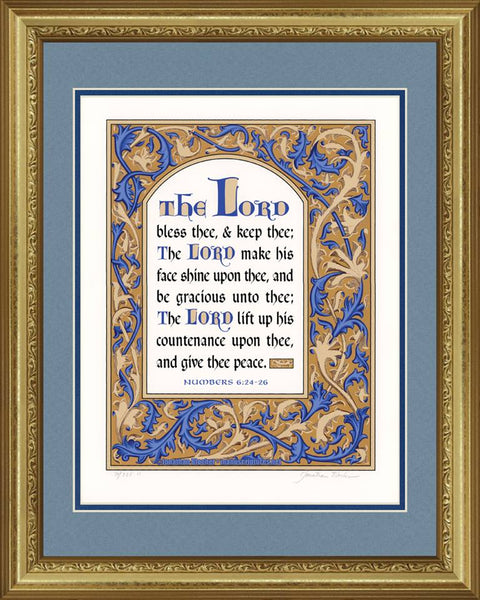 Numbers 6:24-26 KJV Blue & Tan, Gold Frame & Sky Blue Mat 16" x 20"