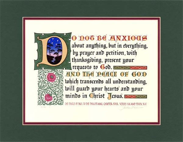 Philippians 4:6-7 NIV, Forest Green Mat 14" x 18"