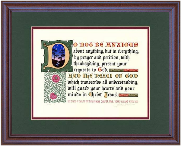 Philippians 4:6-7 NIV, Mahogany Frame & Forest Green Mat 16" x 20"