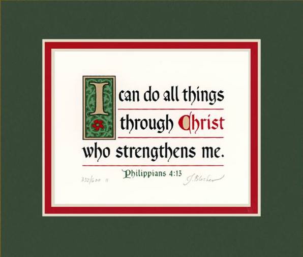 Philippians 4:13 KJV, Forest Green Mat & Red Liner 7" x 8"