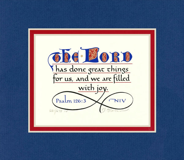 Psalm 126:3 KJV, Royal Blue Mat & Red Liner 7" x 8"