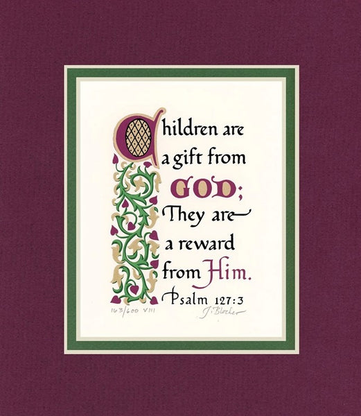Psalm 127:3 KJV, Burgundy Mat & Green Liner 8" x 10"