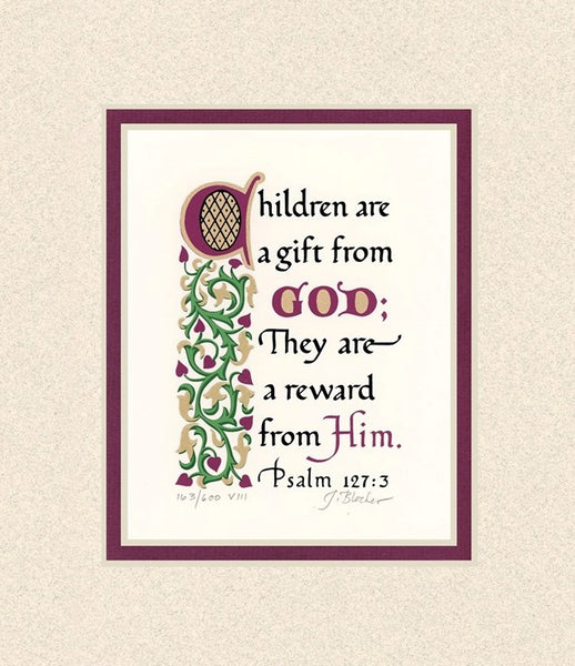 Psalm 127:3 KJV, Sand Mat & Raspberry Liner 8" x 10"