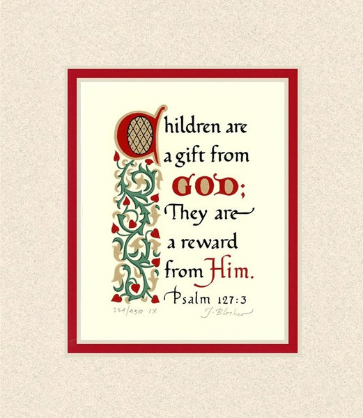 Psalm 127:3 KJV, Sand Mat & Red Liner 8" x 10"