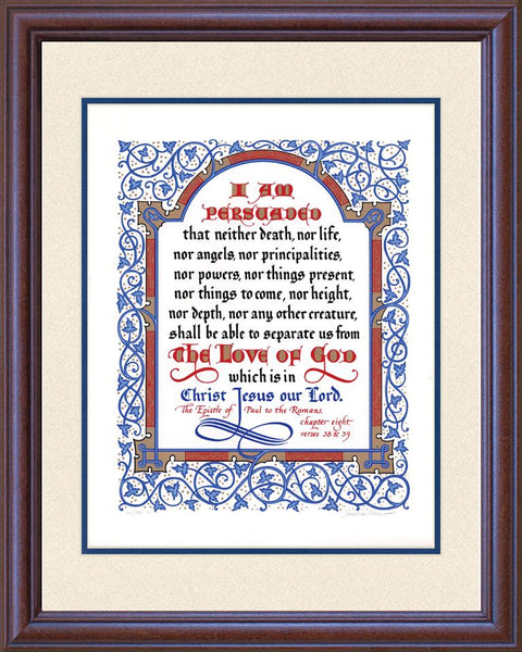 Romans 8:38-39 KJV, Mahogany Frame & Sand Mat 16" x 20"