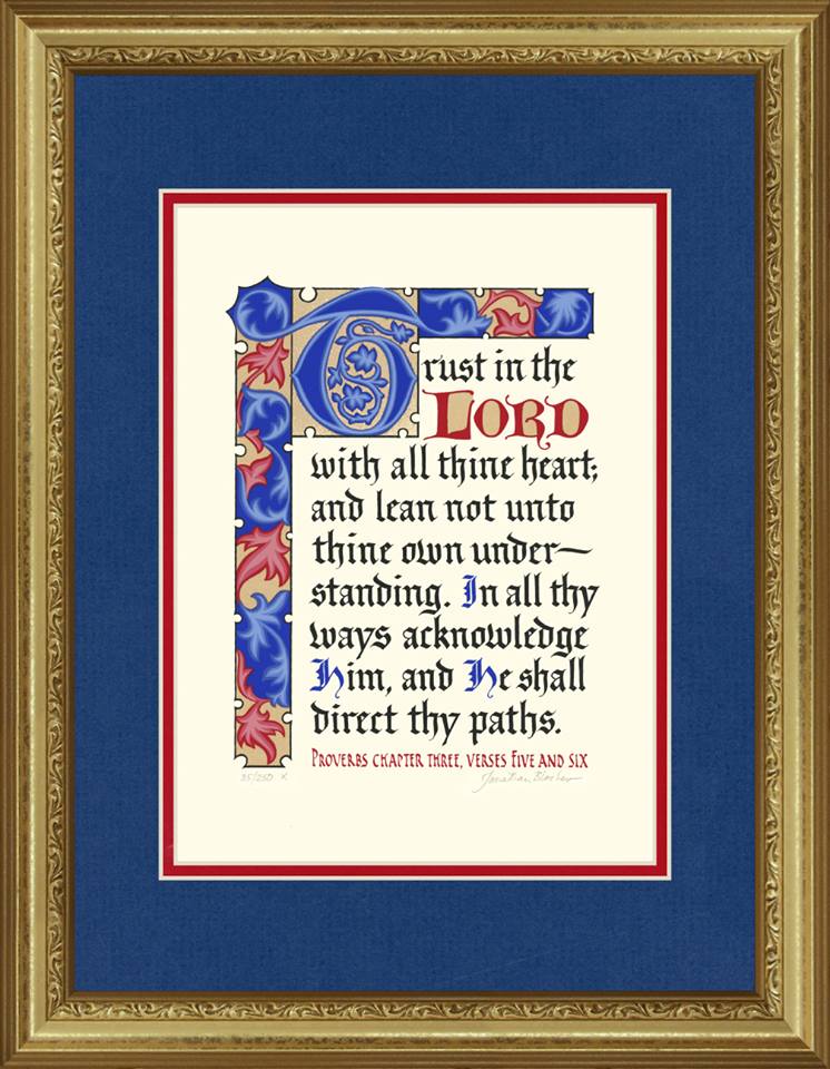 Proverbs 3:5-6 KJV, Gold Frame & Royal Blue Mat & Red Liner 14" x 18"