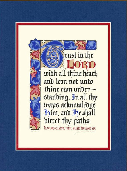 Proverbs 3:5-6 KJV, Royal Blue Mat & Red Liner 12" x 16"